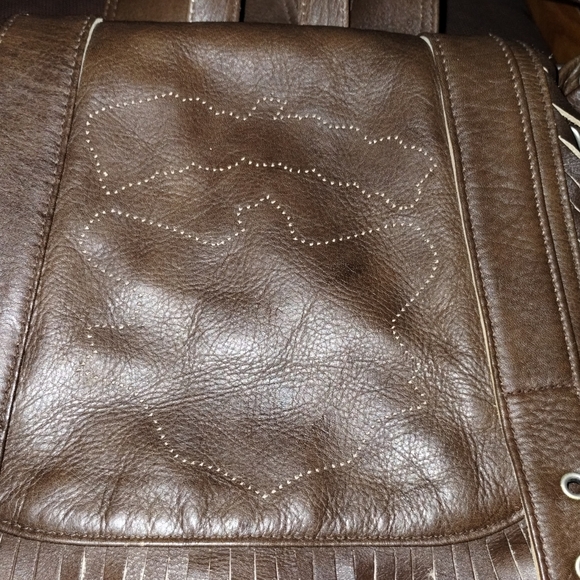 Avirex brown large oversized adjustable straps buckle leather knapsack - Picture 7 of 8